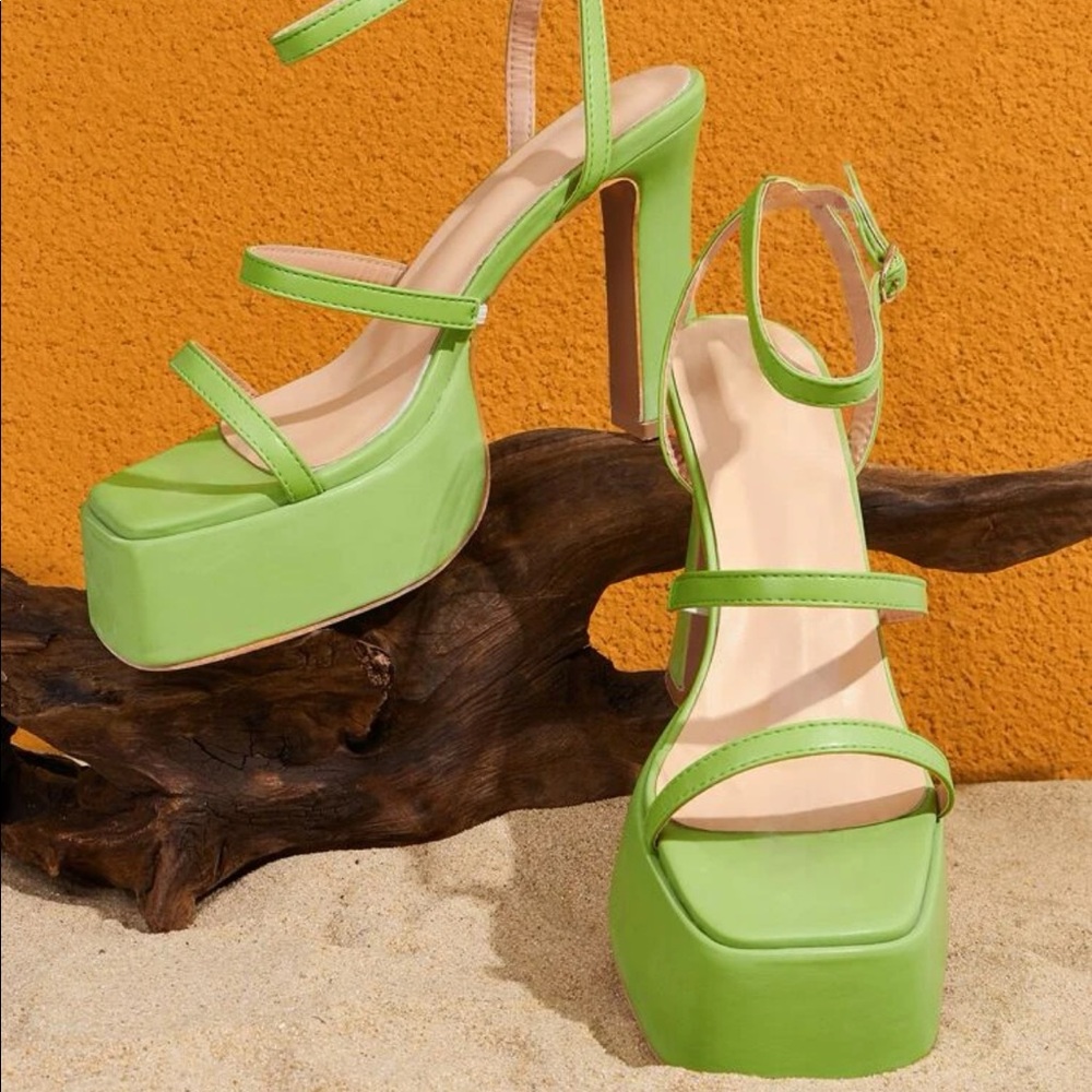 Green Platform Heel Sandals
